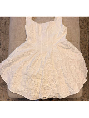 SHEIN Teen White Floral Jacquard Fit & Flare Bow Dress Size 16Y